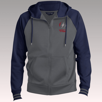 Men's Grey and Navy Sporty Types Sport-Wick® Full-Zip Hooded Jacket