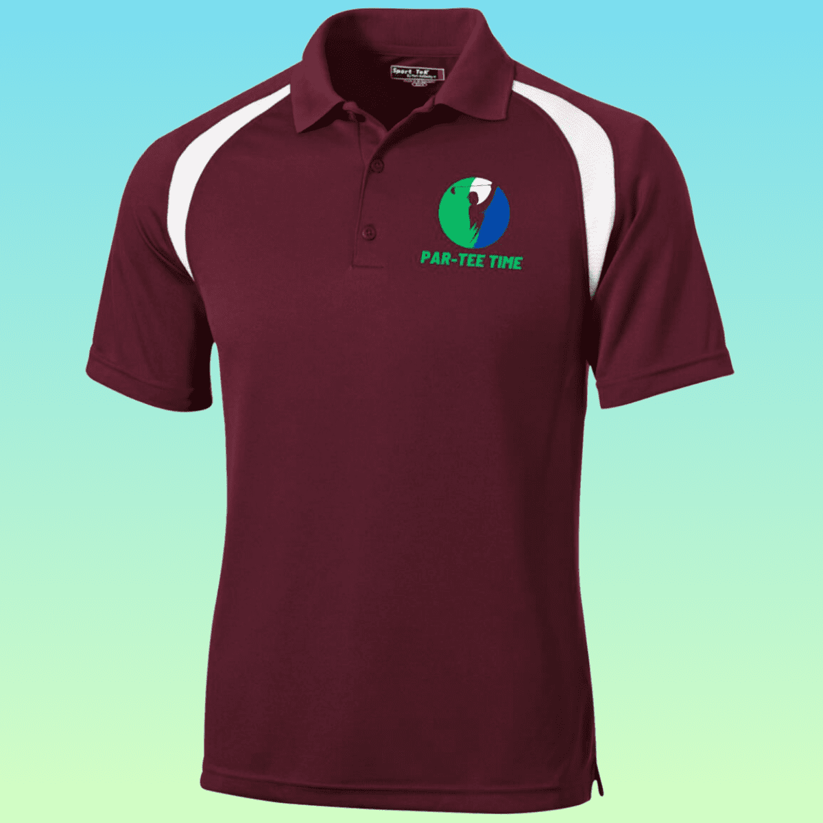 Men's Maroon and White Golf Par-tee Time Moisture-Wicking Polo Shirt
