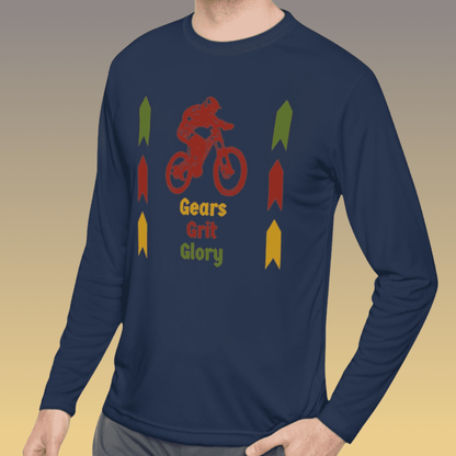 Men's Navy Mountain Biking Long Sleeve Moisture-Wicking Tee