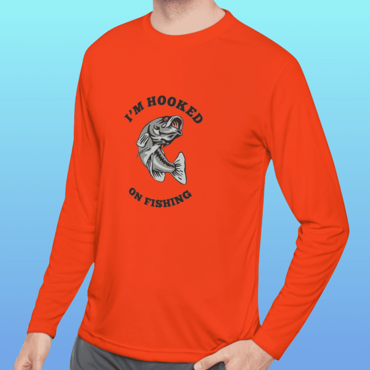 Men's Gold Hooked On Fishing Long Sleeve Moisture-Wicking Tee