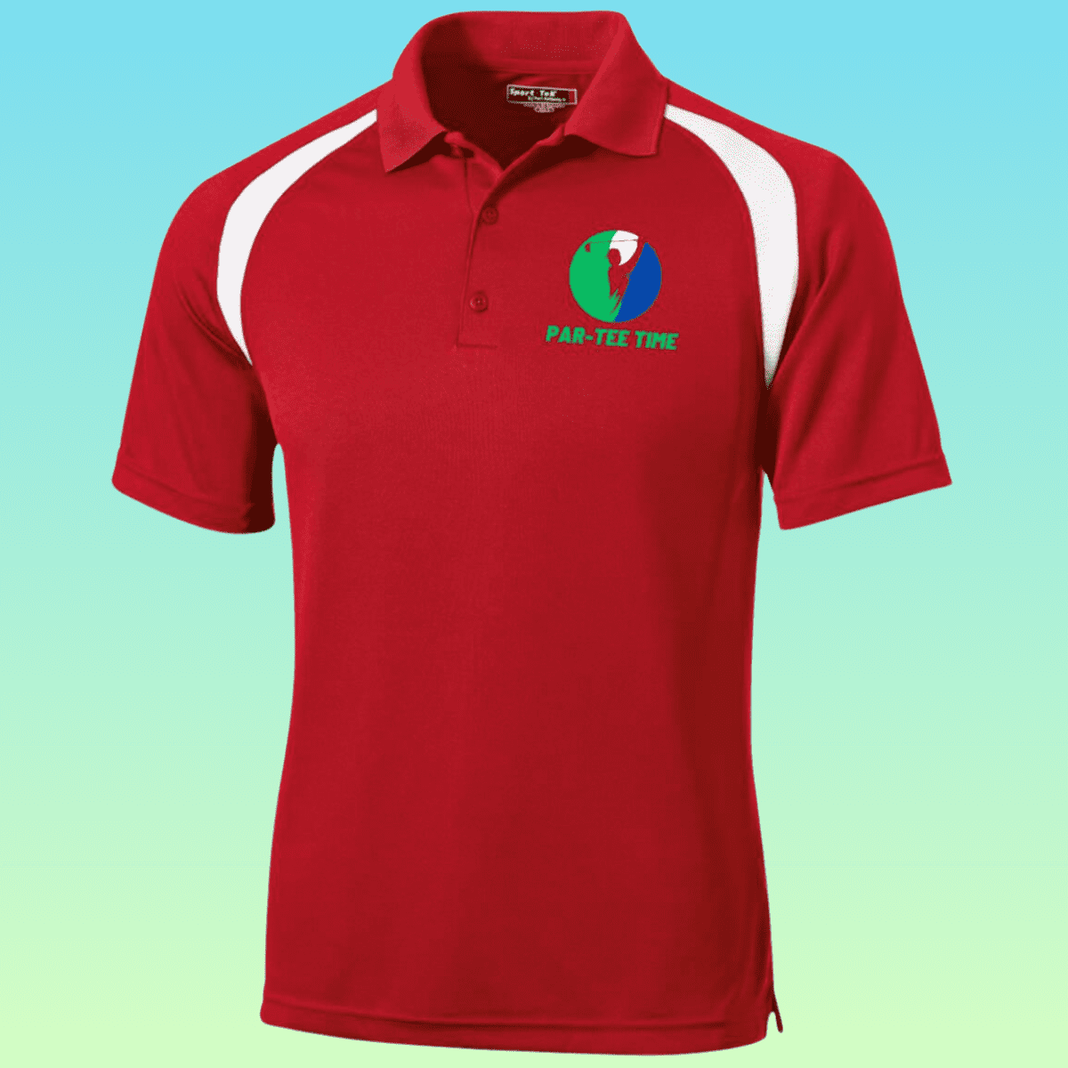 Men's Red and White Golf Par-tee Time Moisture-Wicking Polo Shirt