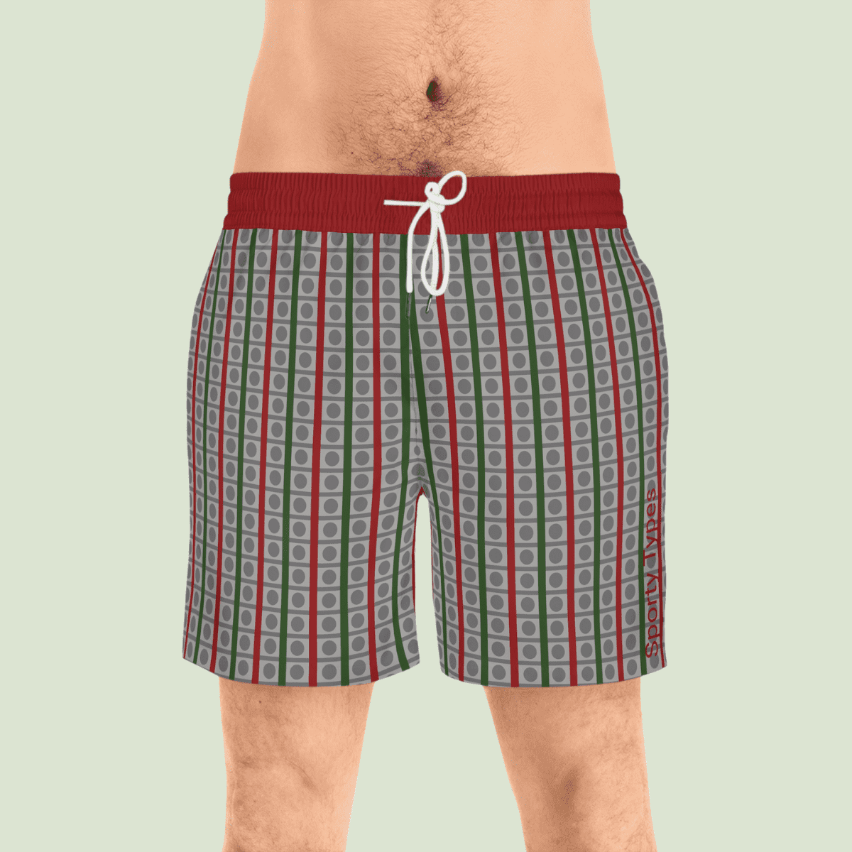 Men's Red and Green Striped Swim Shorts