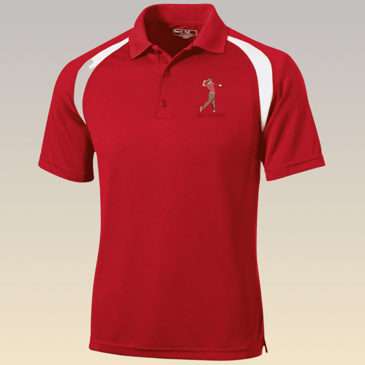 Men's Red and White Golf Love Driving Moisture-Wicking Polo Shirt