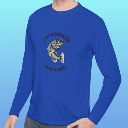 Men's Royal Hooked On Fishing Long Sleeve Moisture-Wicking Tee