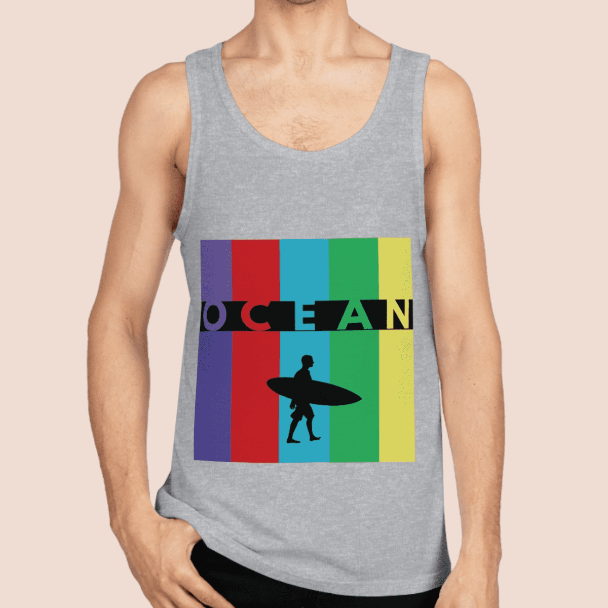 Men's Sport Grey Surfing Vibes Cotton Tank Top