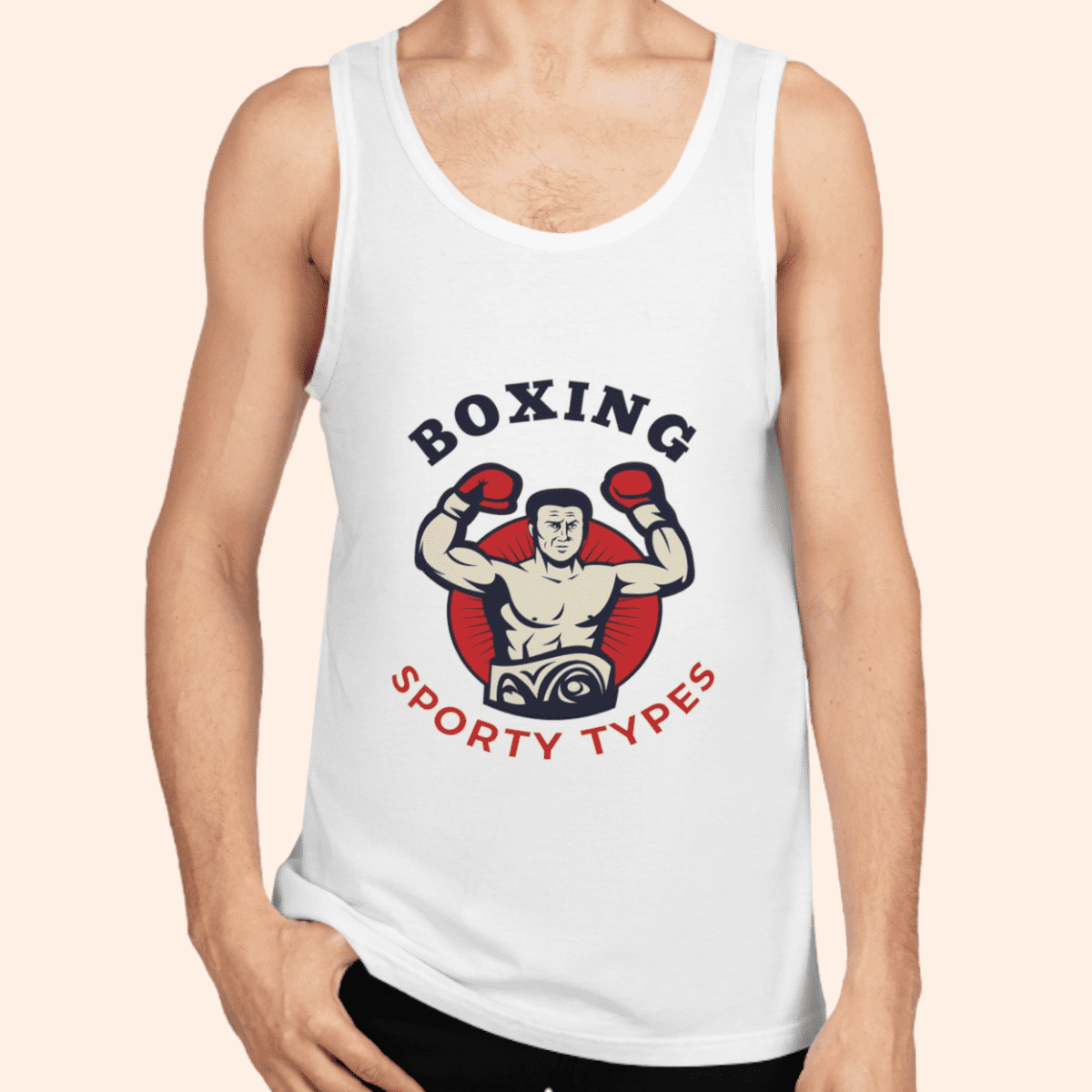 Men's White Boxing Theme Cotton Tank Top