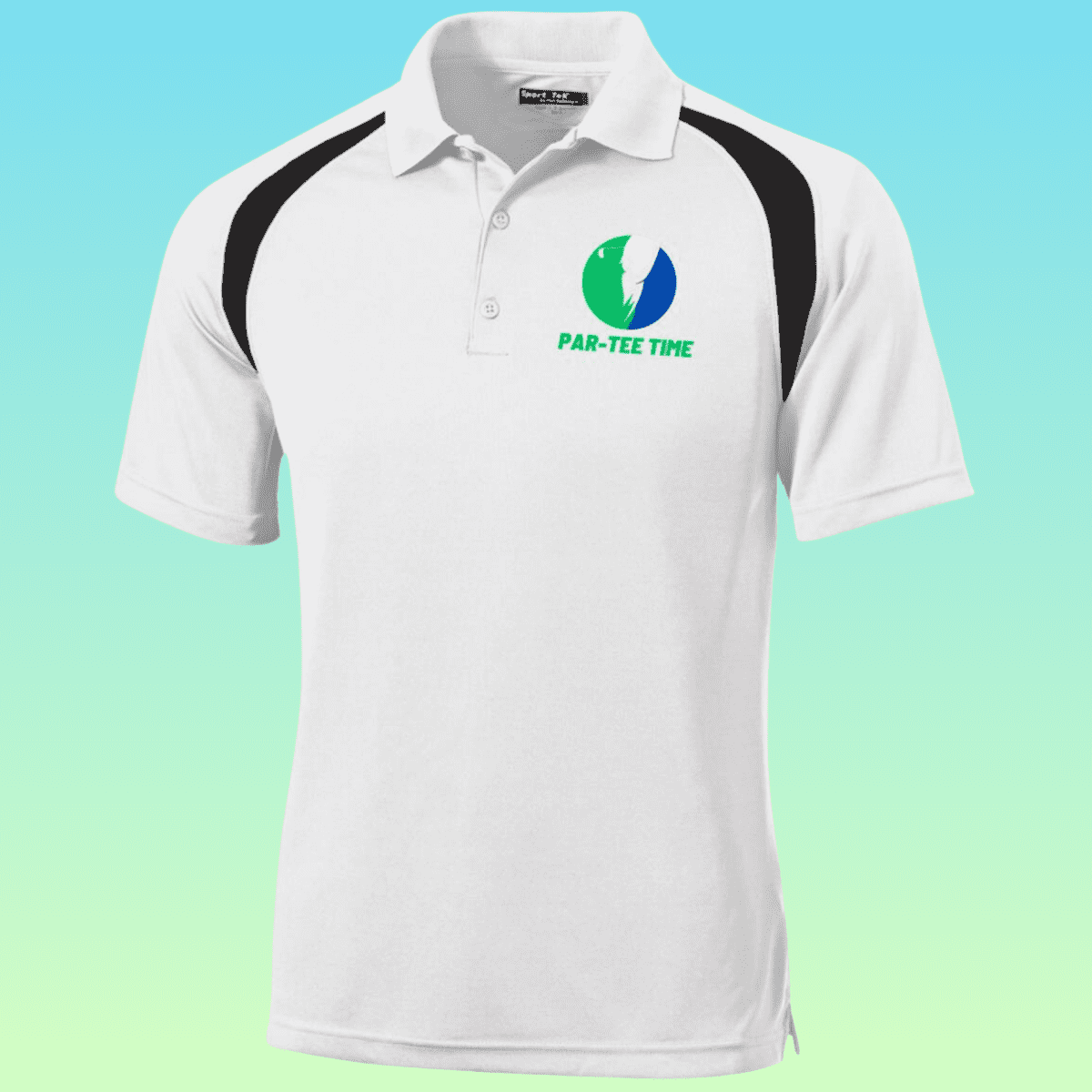 Men's White and Black Golf Par-tee Time Moisture-Wicking Polo Shirt