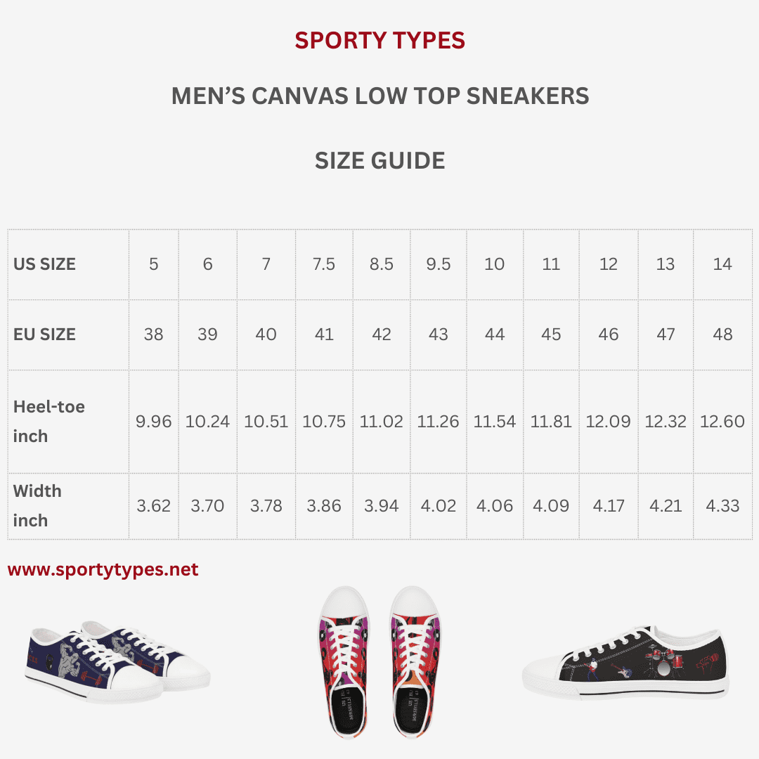 Men's Canvas Low Top Sneakers Size Guide