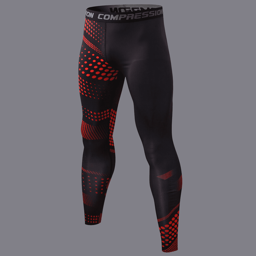Men's Black And Red Compression Training Tights