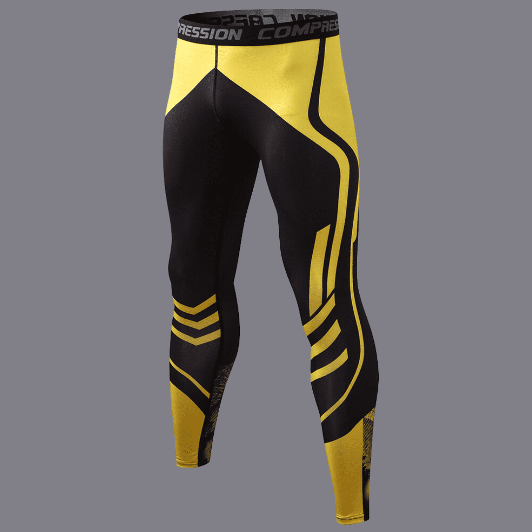 Men's Black And Yellow Compression Training Tights