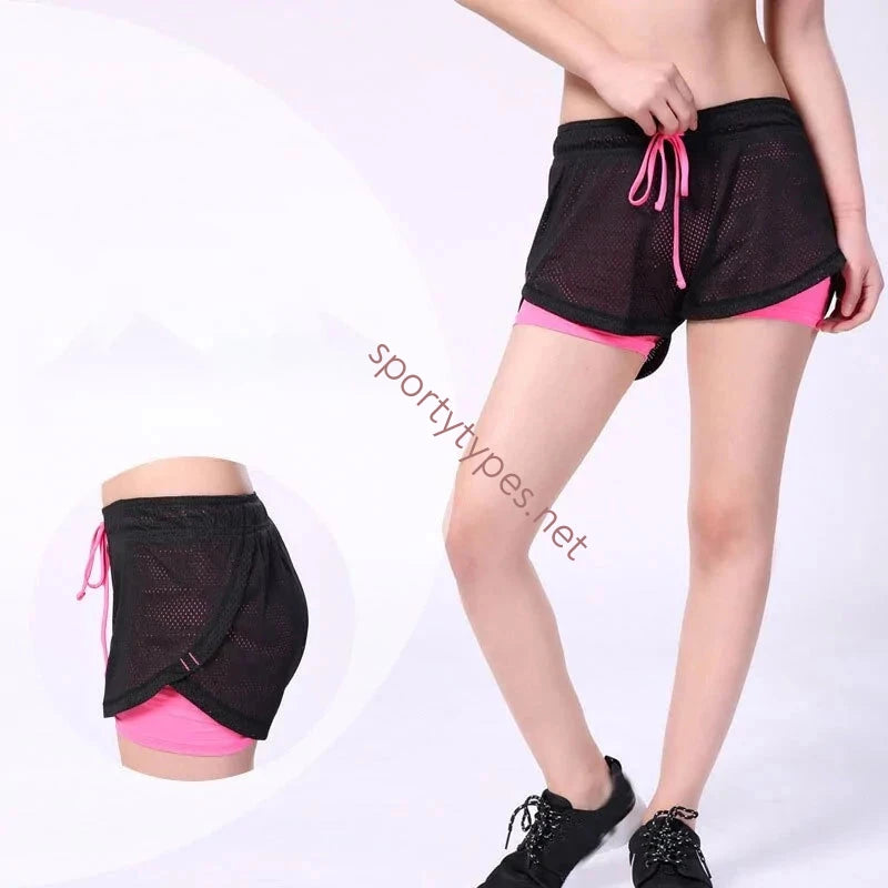 Pink Black Women's 2-in-1 Mesh Running Shorts