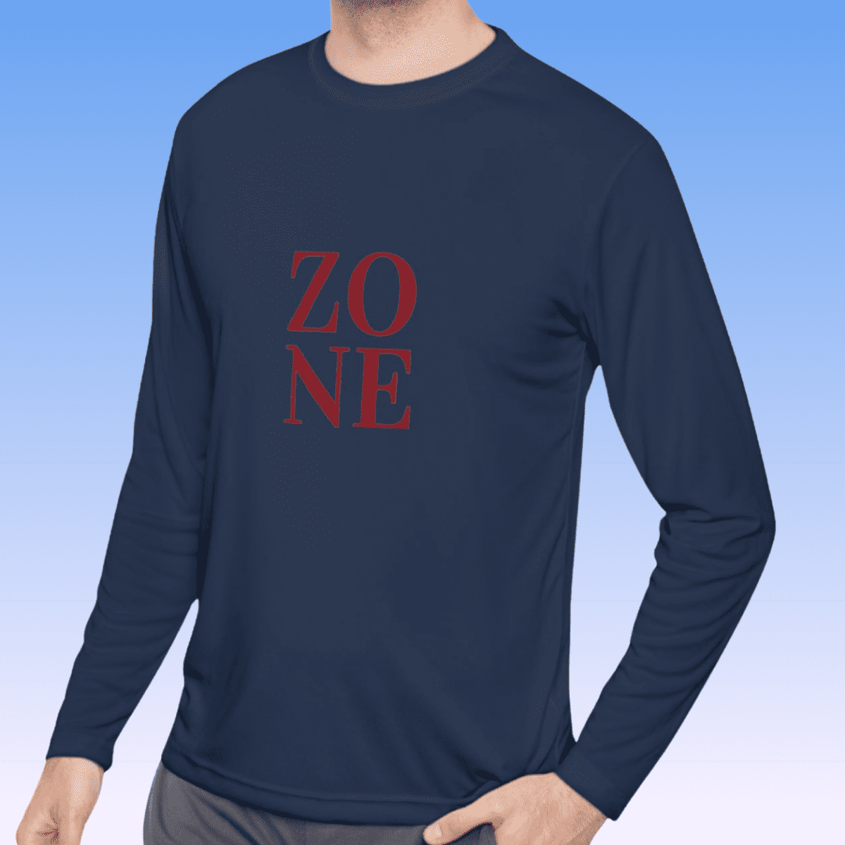 Navy Men's Zone Red Long Sleeve Moisture-Wicking Tee