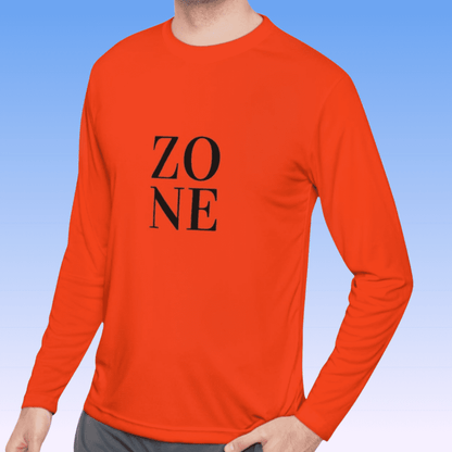 Neon Orange Men's Zone Black Long Sleeve Moisture-Wicking Tee