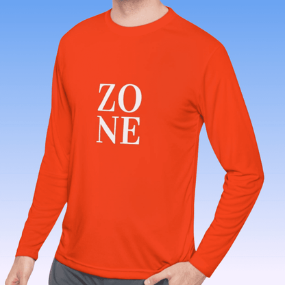 Neon Orange Men's Zone White Long Sleeve Moisture-Wicking Tee