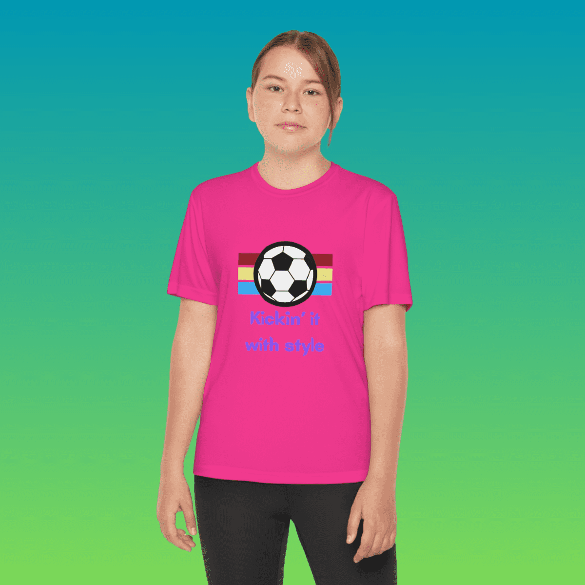 Neon Pink Youth Kickin It With Style Moisture-Wicking Tee