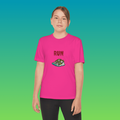 Neon Pink Youth Running Moisture-Wicking Tee