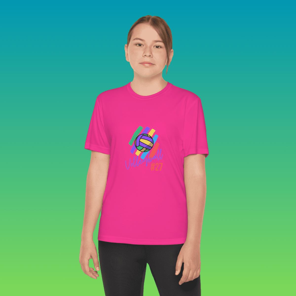 Neon Pink Youth Volleyball Moisture-Wicking Tee