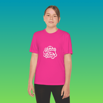 Neon Pink Youth Soccer Vibes Moisture-Wicking Tee