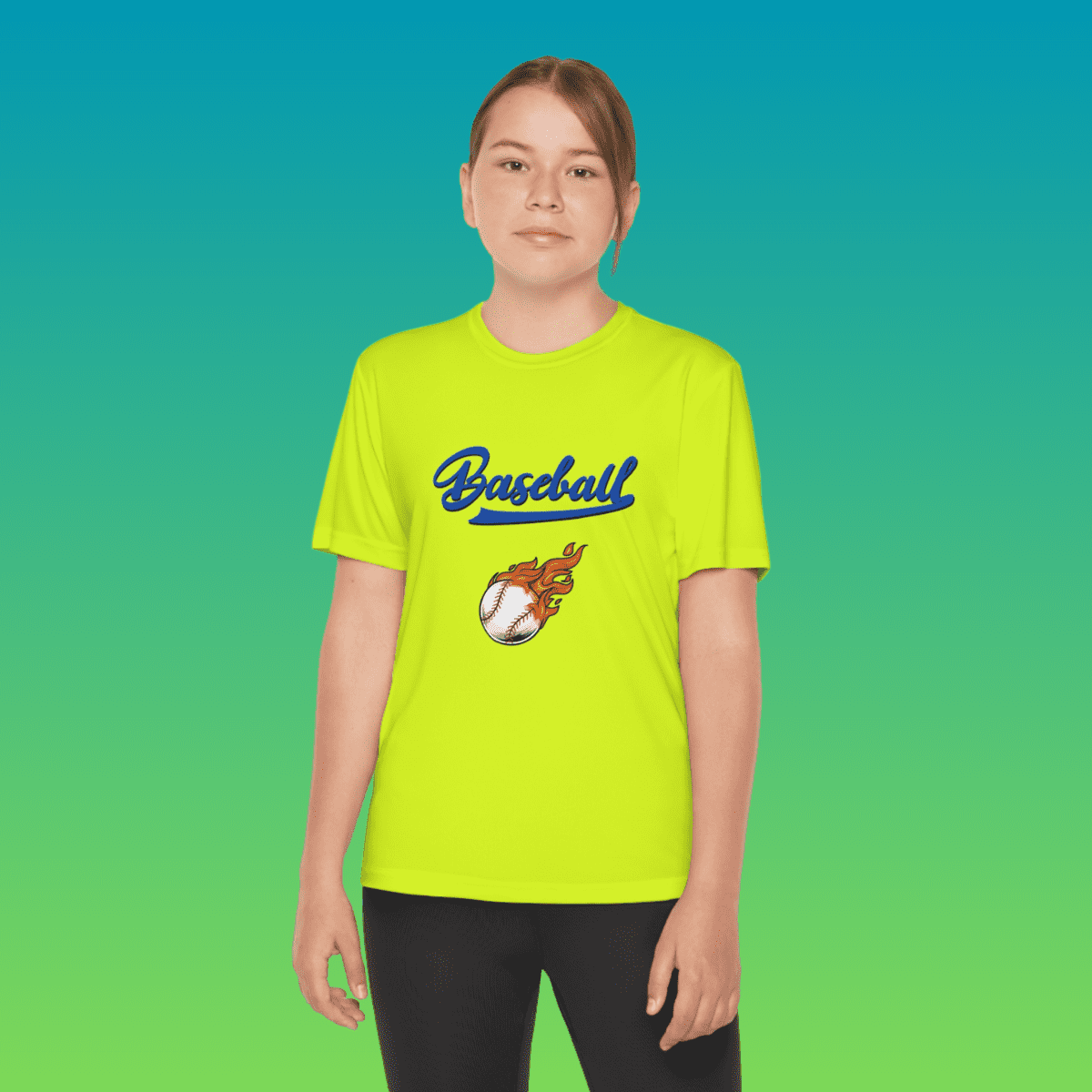Neon Yellow Youth Baseball Moisture-Wicking Tee