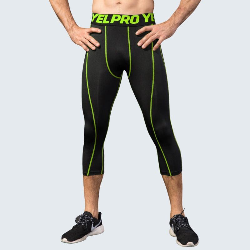 Men's Black And Fluorescent Green PRO Cropped Leggings