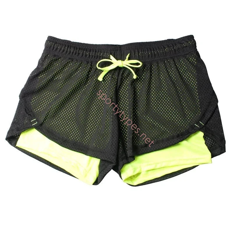 Yellow Black Women's 2-in-1 Mesh Running Shorts
