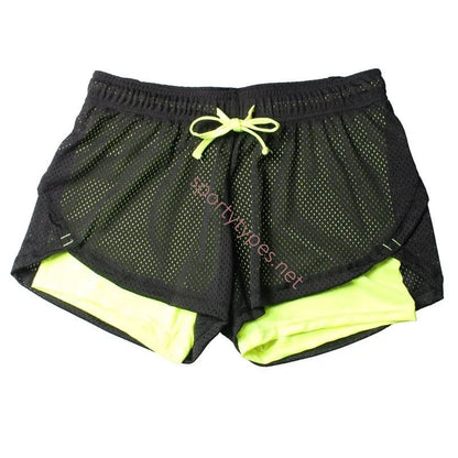 Yellow Black Women's 2-in-1 Mesh Running Shorts