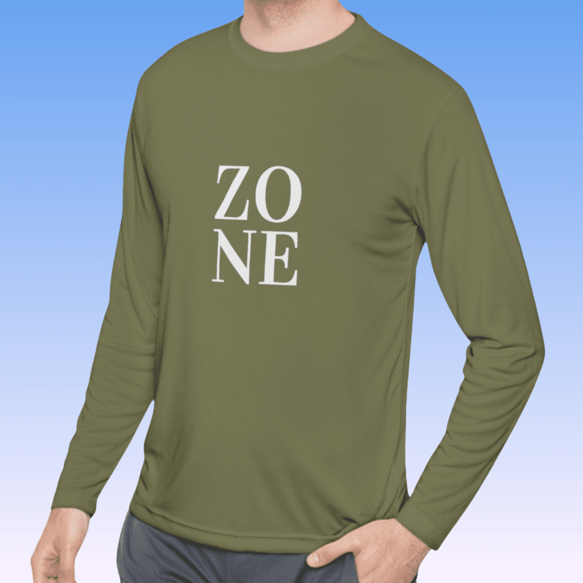 Olive Men's Zone White Long Sleeve Moisture-Wicking Tee