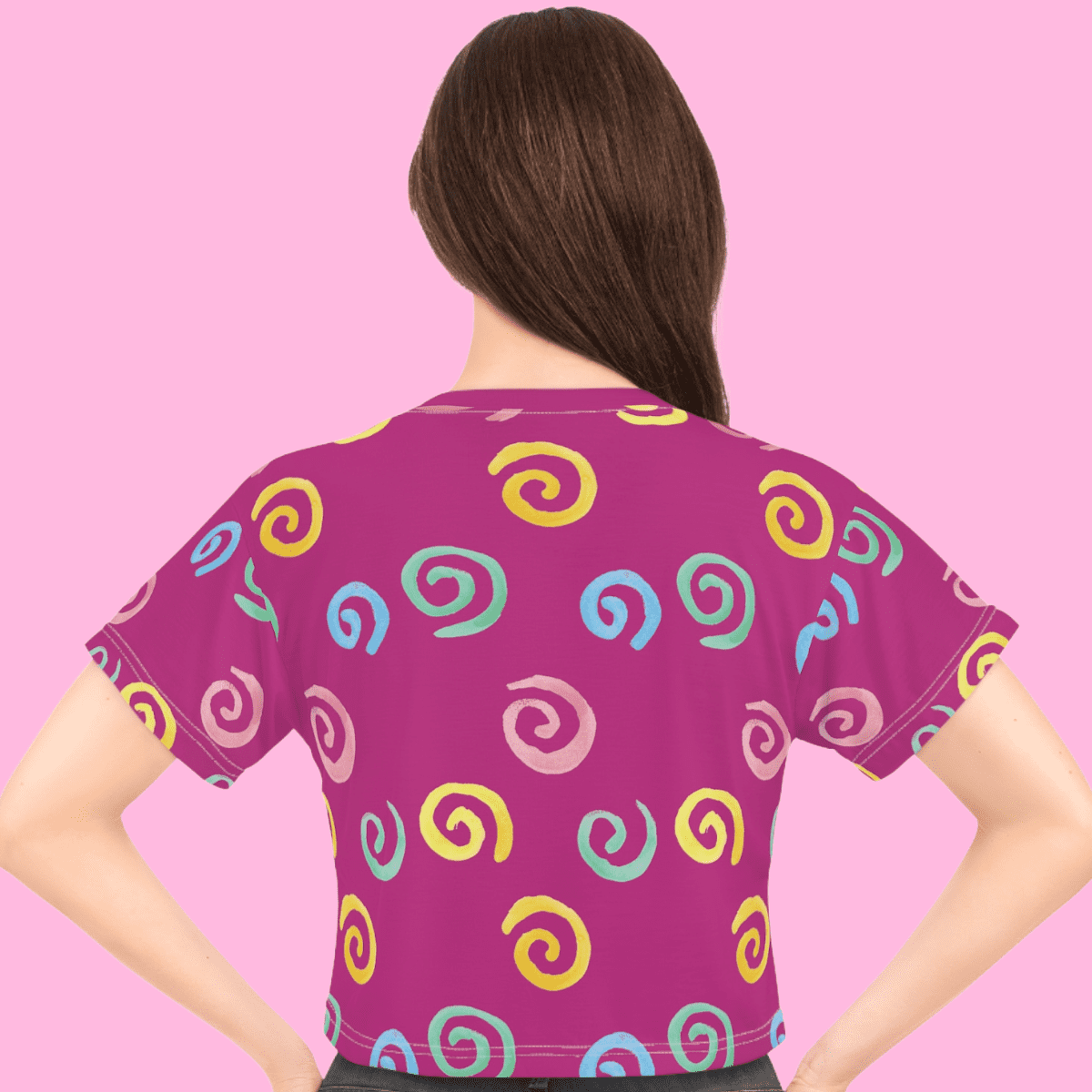 Pink Crop Tee With Colored Swirl Pattern