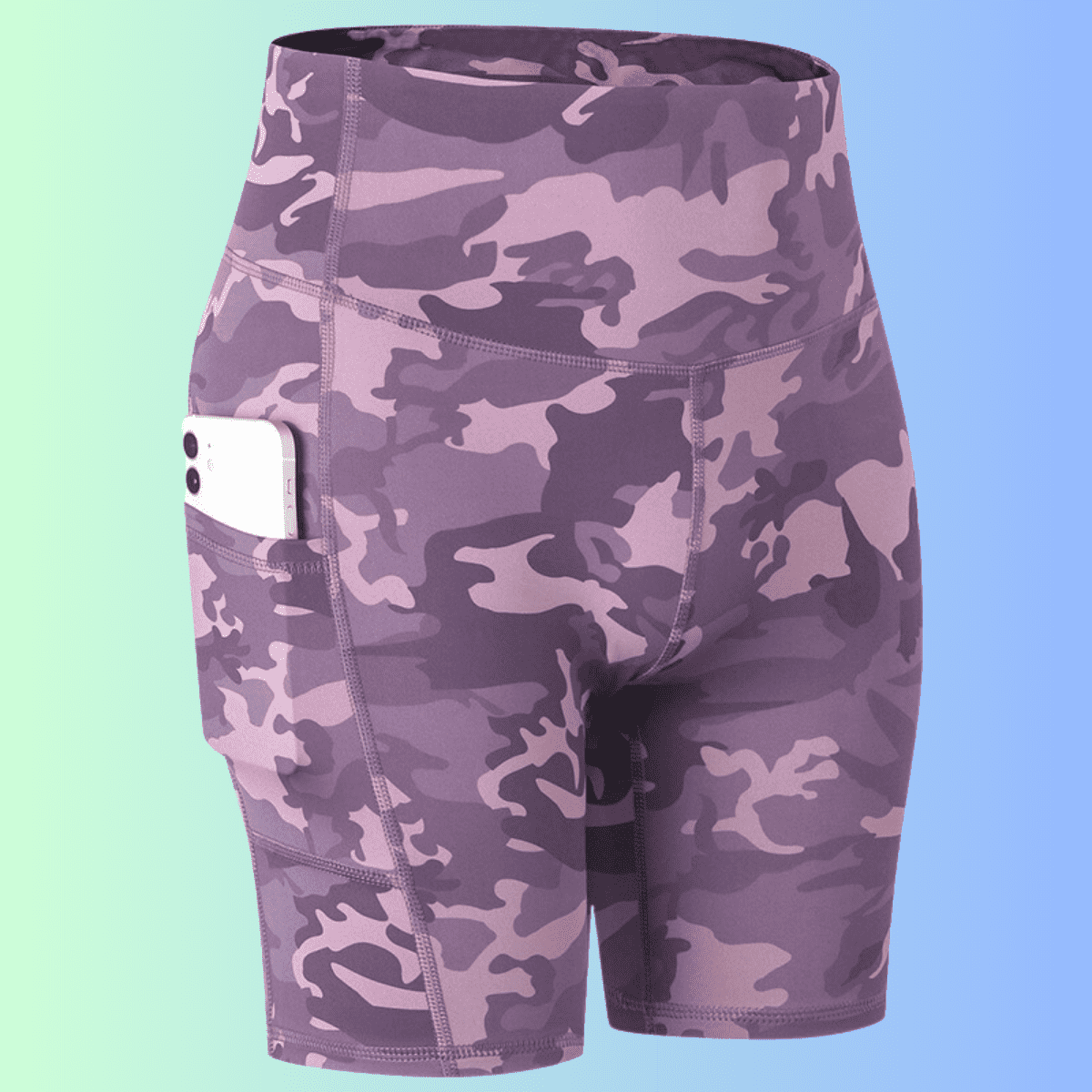 Purple Camouflage High Waist Yoga Short Leggings
