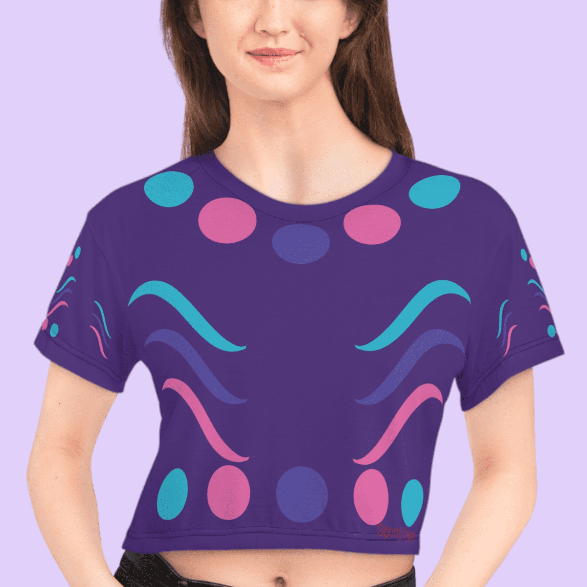 Purple Crop Tee With Pink And Blue Circles