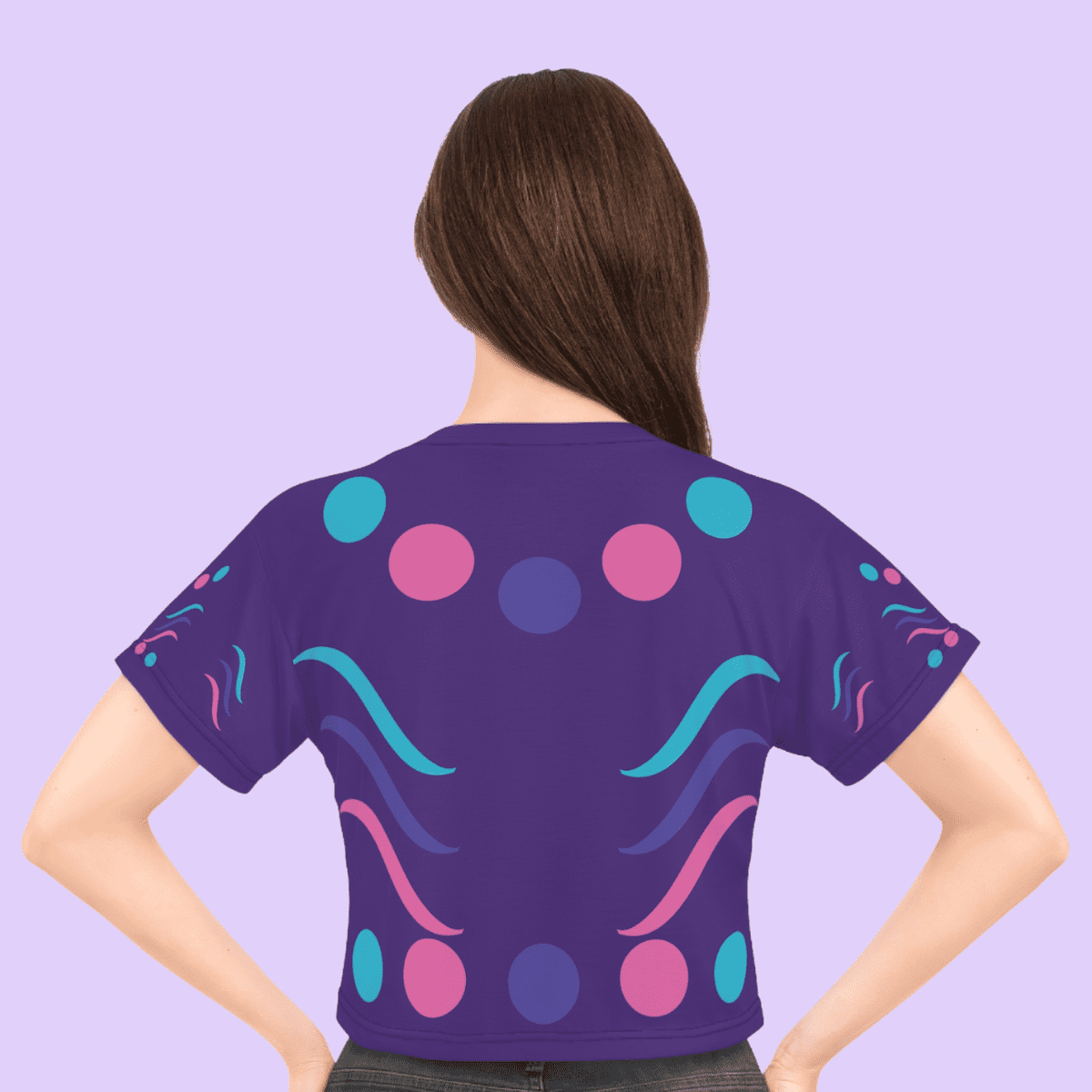 Purple Crop Tee With Pink And Blue Circles