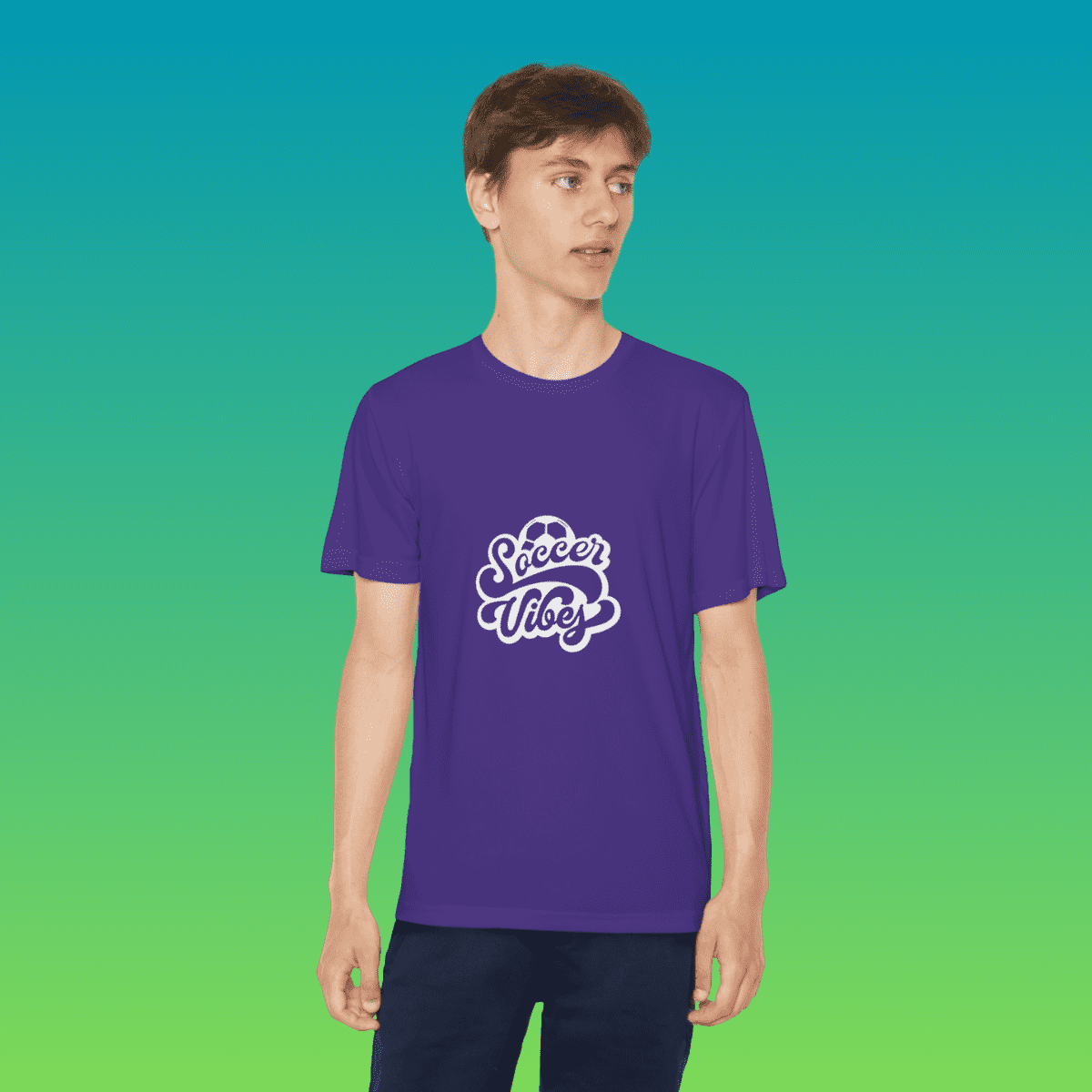 Purple Youth Soccer Vibes Moisture-Wicking Tee