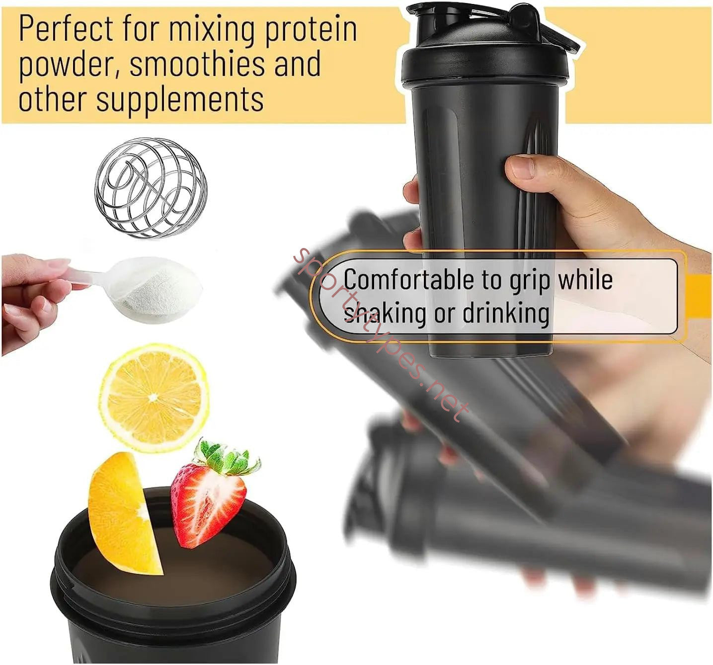 Black Portable Protein Powder Shaker