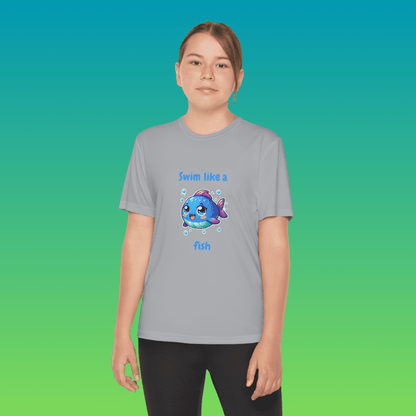 Silver Youth Swim Like A Fish Moisture-Wicking Tee