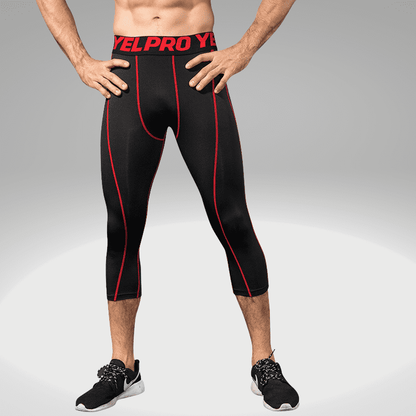 Men's Black And Red PRO Cropped Leggings