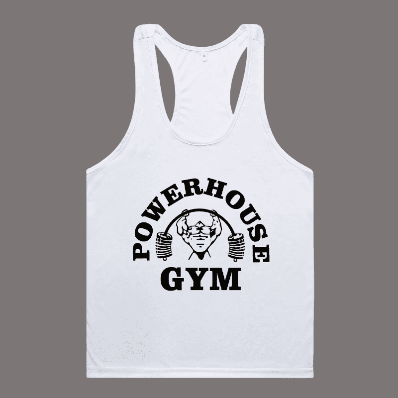 Men's White POWERHOUSE Gym Print Tank Top