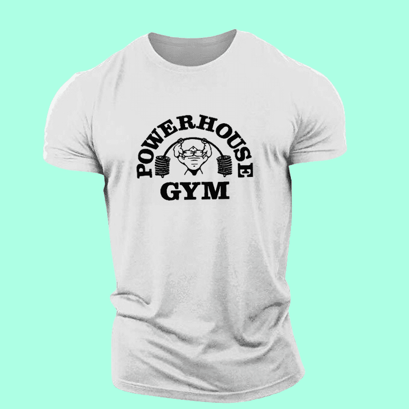 Men's White POWERHOUSE Gym Print T-Shirt