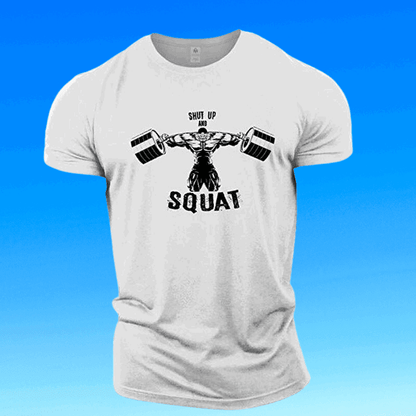 Men's White Squat Print Gym T-Shirt