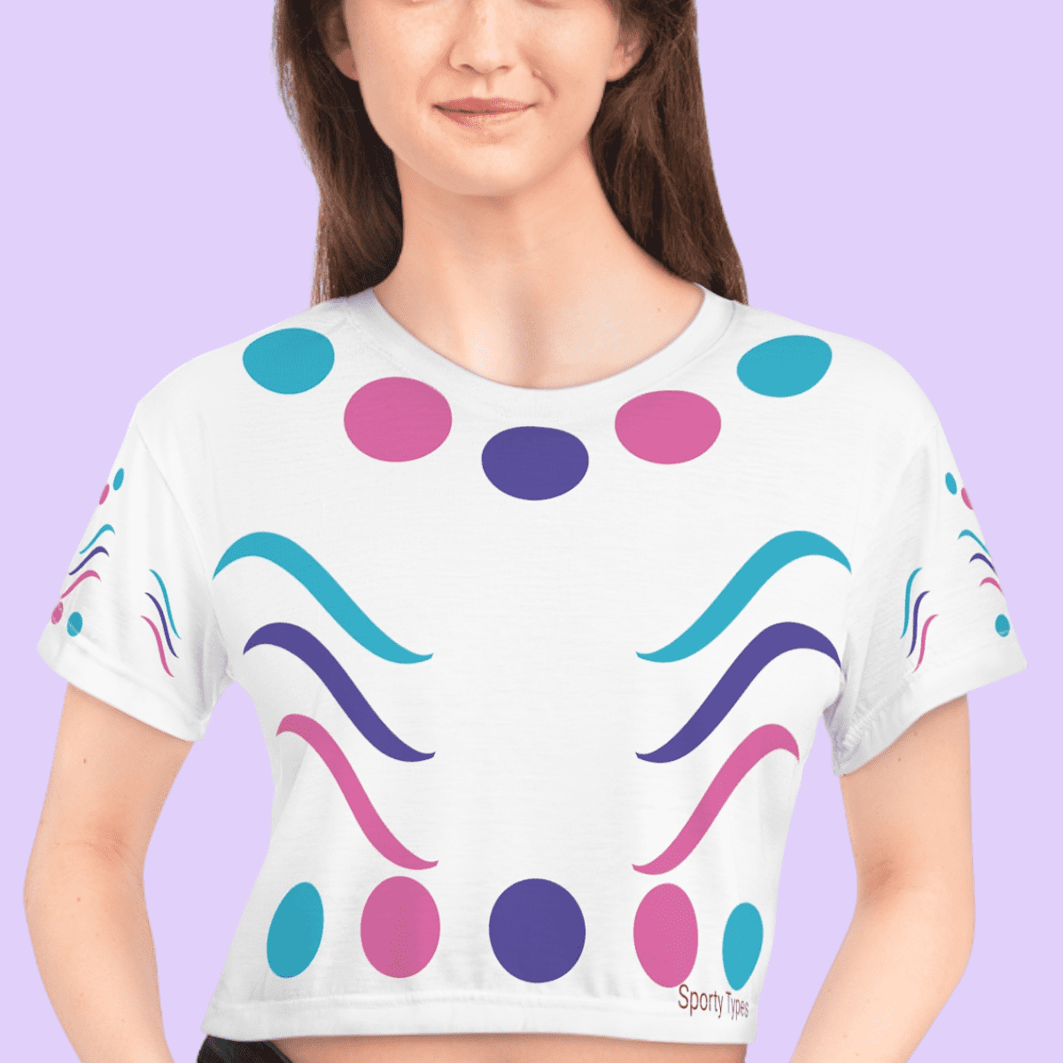 White Crop Tee With Pink And Blue Circles