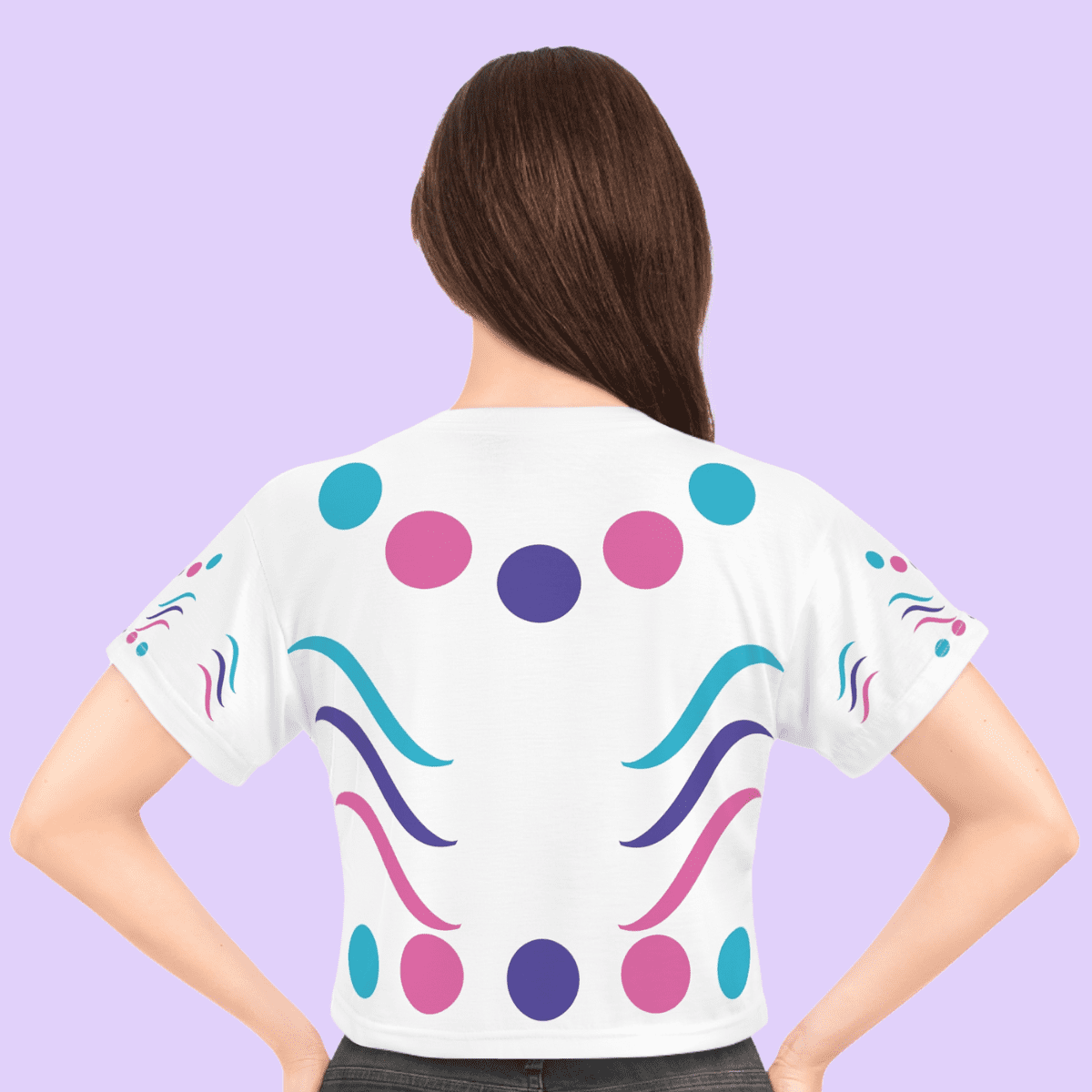 White Crop Tee With Pink And Blue Circles