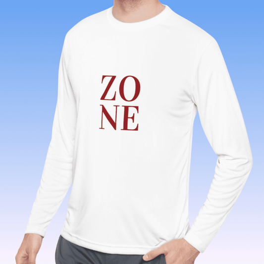 White Men's Zone Red Long Sleeve Moisture-Wicking Tee