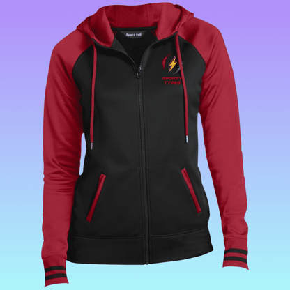Women's Black and Deep Red Sporty Types Sport-Wick® Full-Zip Hooded Jacket 