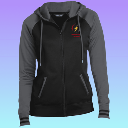 Women's Black and Grey Sporty Types Sport-Wick® Full-Zip Hooded Jacket 
