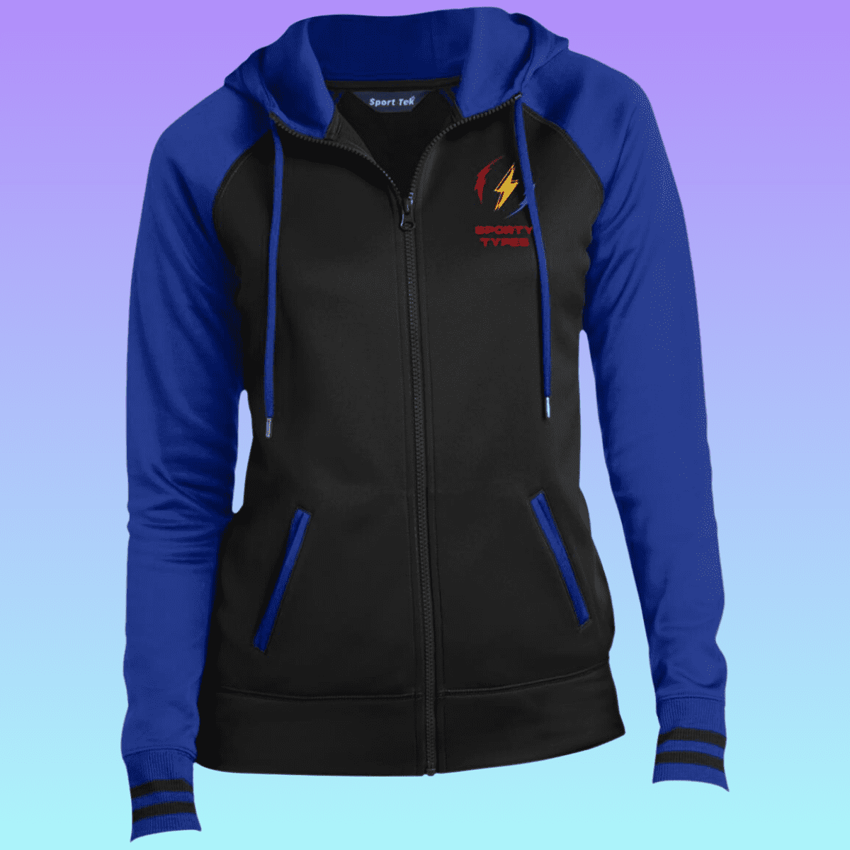 Women's Black and Royal Sporty Types Sport-Wick® Full-Zip Hooded Jacket 