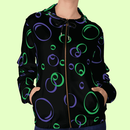 Women’s Blue And Green Bubbles Full Zip Hoodie