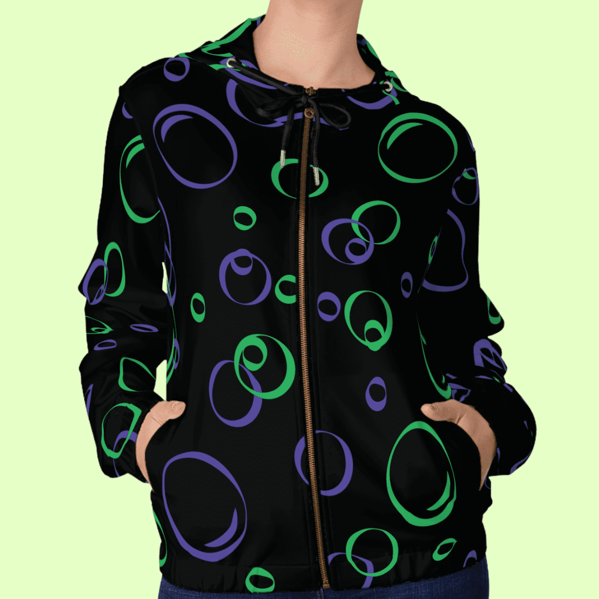 Women’s Blue And Green Bubbles Full Zip Hoodie