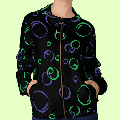 Women’s Blue And Green Bubbles Full Zip Hoodie