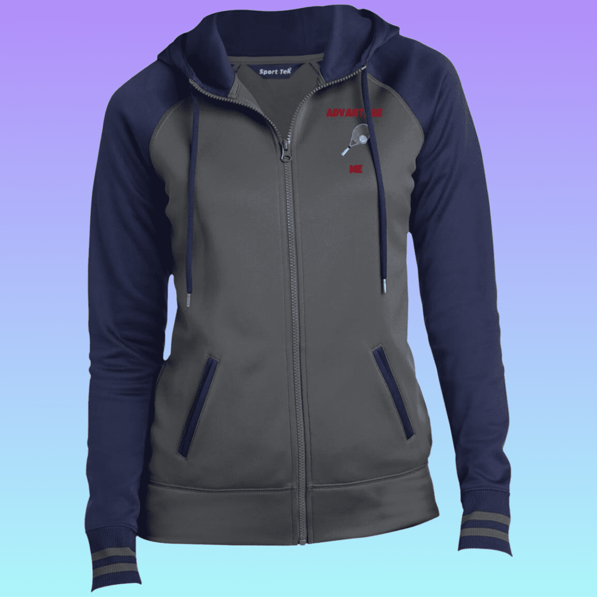 Women's Dark Grey and Navy Tennis Sport-Wick® Full-Zip Hooded Jacket