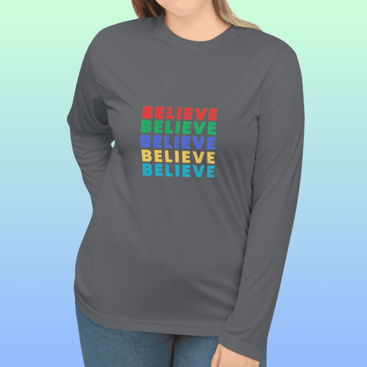 Women's Grey Believe Performance Long Sleeve Shirt