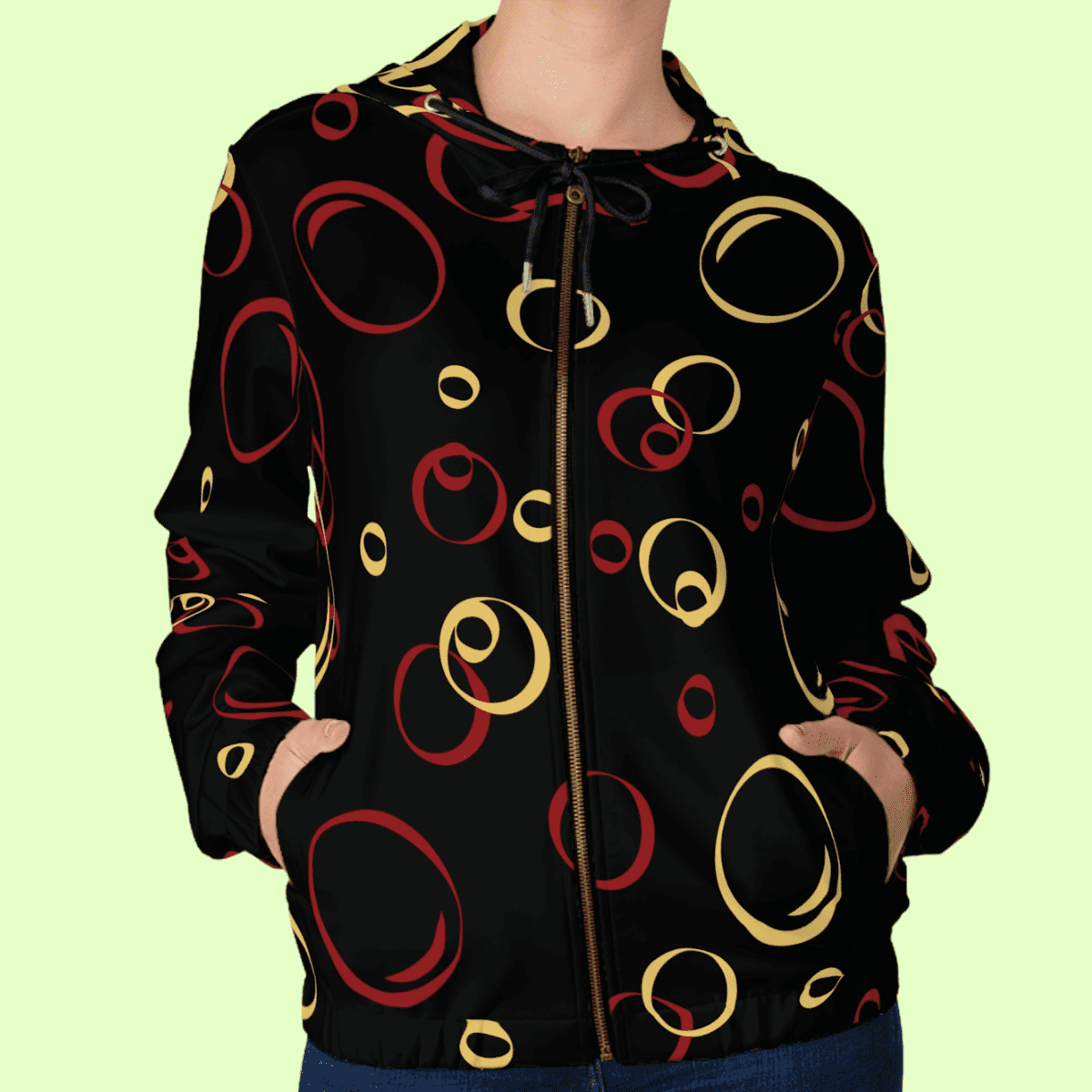 Women’s Red And Gold Bubbles Full Zip Hoodie